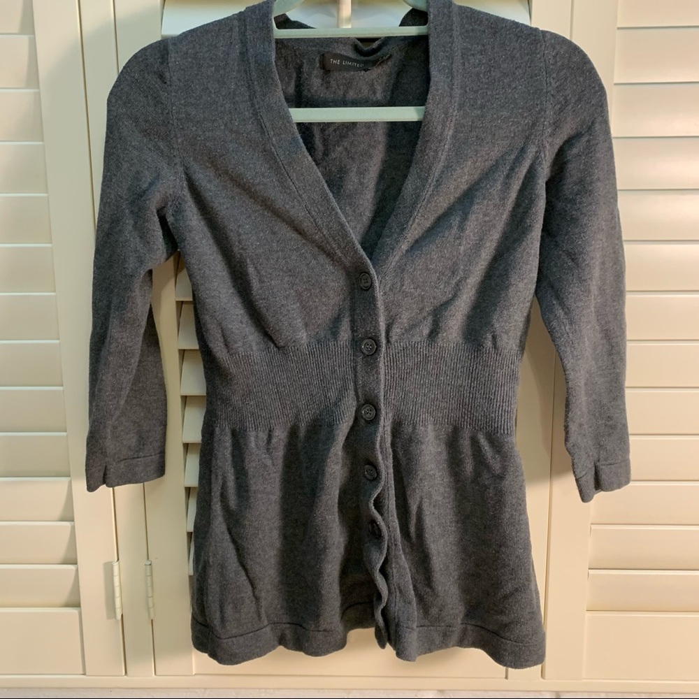 The Limited Grey cardigan, size S, 3/4 length sleeve and waist detail sweater